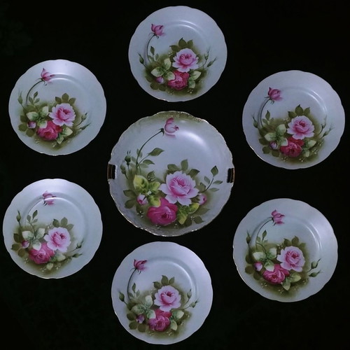 Lefton Heritage Green pasta set Japan 1940-1950 new, 7 pieces