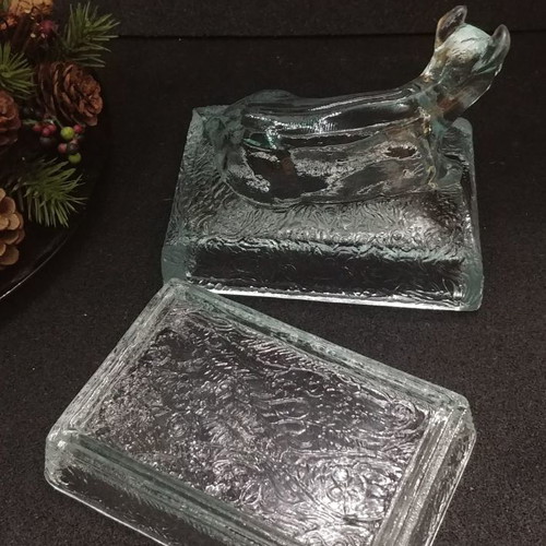 Butter box/ butter container Art Deco glass Zabkowice Poland 1930