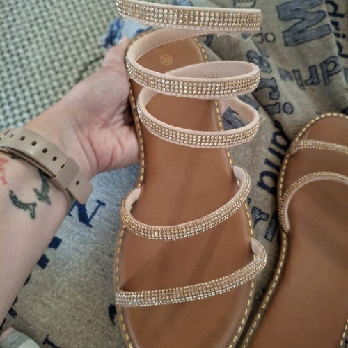 Flat sandals with rhinestones like new, size 39, beige