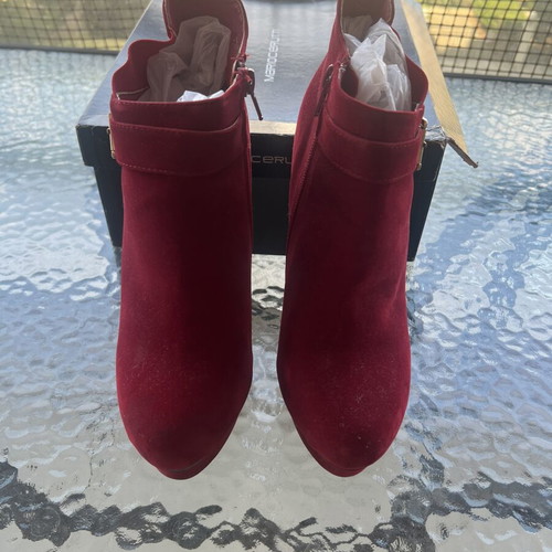 Red velvet high ankle boots size 40