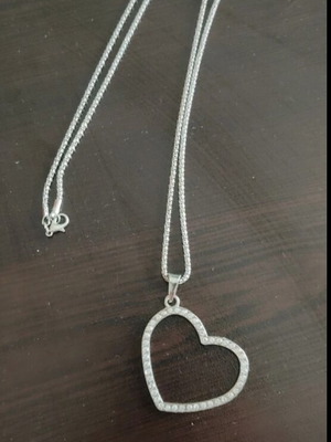 Silver necklace long heart-shaped like new