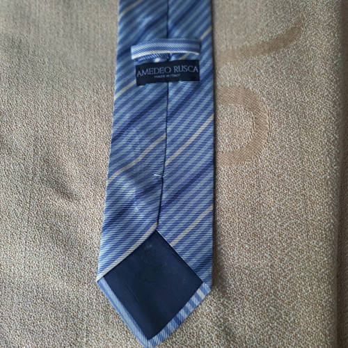 Amedeo Rusca Italian silk tie blue shades with white stripes