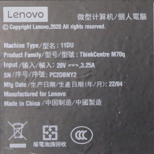 Lenovo ThinkCentre M70q refurbished desktop with Intel Core i3-10100T and 8GB RAM