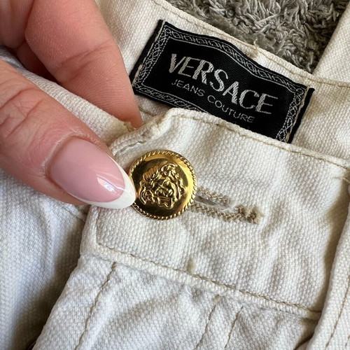 Versace jeans beige cotton-linen pants like new with Medusa detail