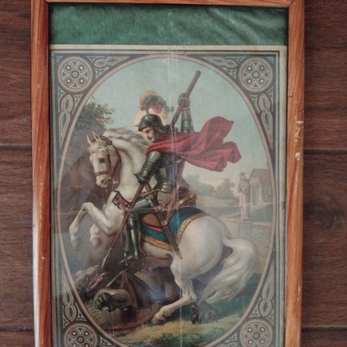 St. George Religious Icon Used, 1950s German Chromolithograph