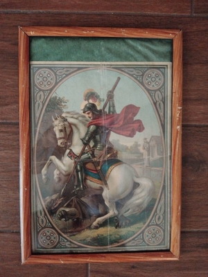 St. George Religious Icon Used, 1950s German Chromolithograph