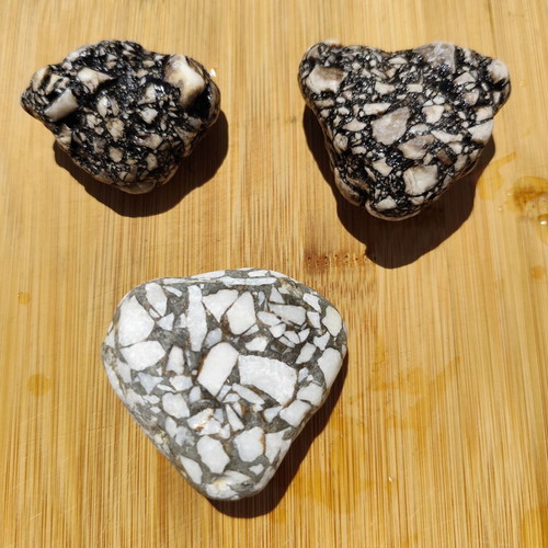 Aegean Breccia natural heart-shaped pebbles, set of 3