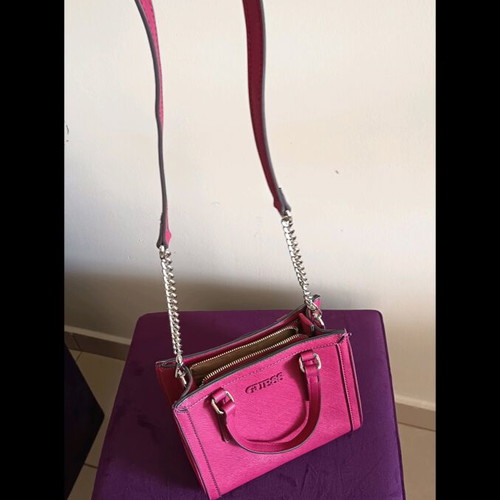 Guess handbag and crossbody bag with chain, pink