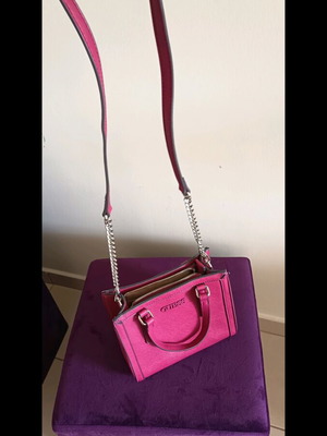 Guess handbag and crossbody bag with chain, pink