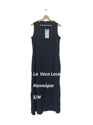 La Vaca Loca crinkle μαύρο μάξι φόρεμα καινούριο, minimal s/m