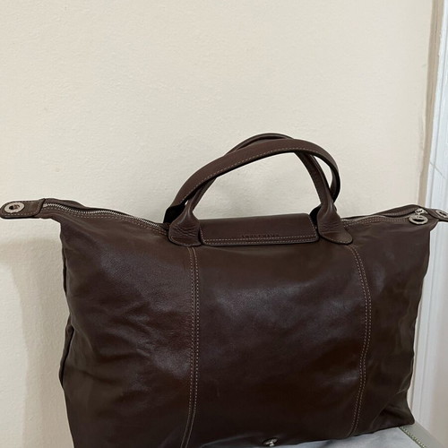 Longchamp Pliage leather travel bag size L like new, brown
