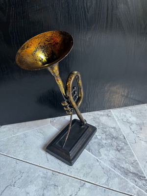 Vintage decorative musical instrument 30 cm with base, bronze finish