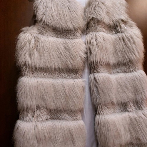 Faux fur long vest, oversized, gray