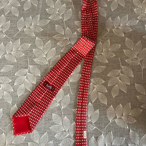 Hermes handmade silk tie with penguin pattern like new, red