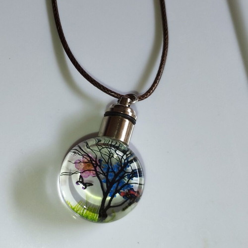 Pendant necklace faux bizou tree butterfly new, blue and purple