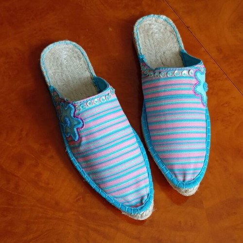 Espadrilles size 37 new, striped turquoise and pink