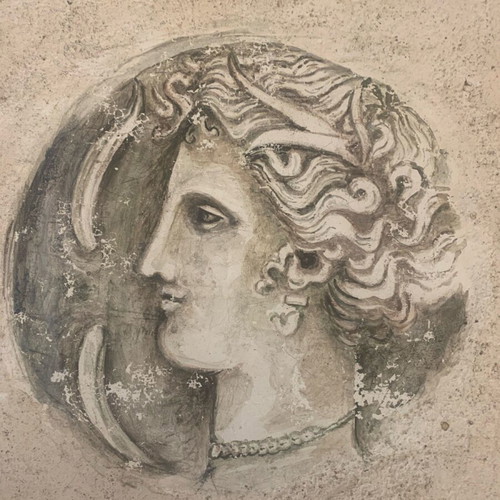 Fresco painting used 70s 33x33cm