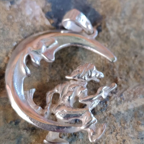 Silver 925 pendant with witch and broom like new, Apefton