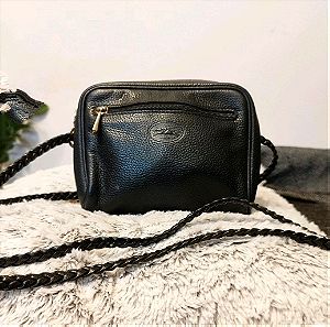 Longchamp cross Bag Pochette Pouch, μαύρη δερμάτινη τσάντα