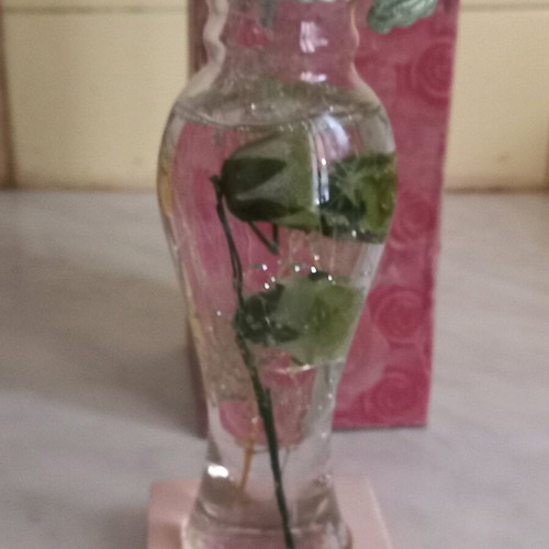 Decorative glass with fabric leaves in water, 18cm height like new