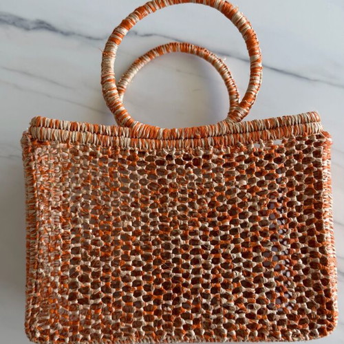 Straw bag new beige-orange 16x10x7