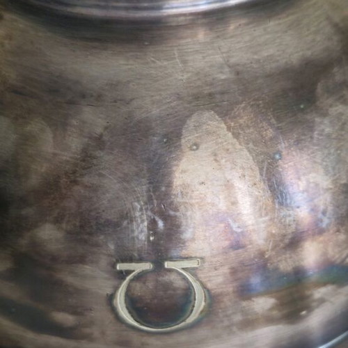 Silver-plated basin with Aristotle Onasis Ω monogram used, Christofle vintage
