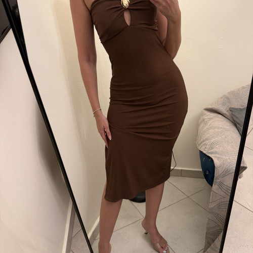 Brown strapless midi dress, one size