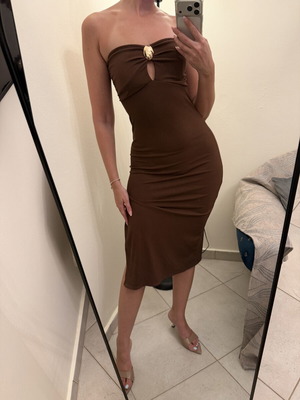 Brown strapless midi dress, one size