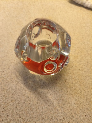 Crystal tealight holder like new with red decorative detail