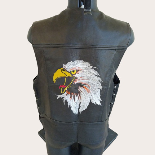 Men's black leather vest used, size L