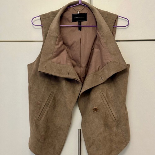 BCBG Max Azria waterfall vest with suede texture like new, beige