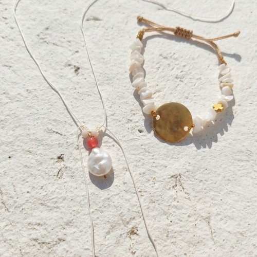 Jewelry set 18K bracelet and necklace with pearl pendant new