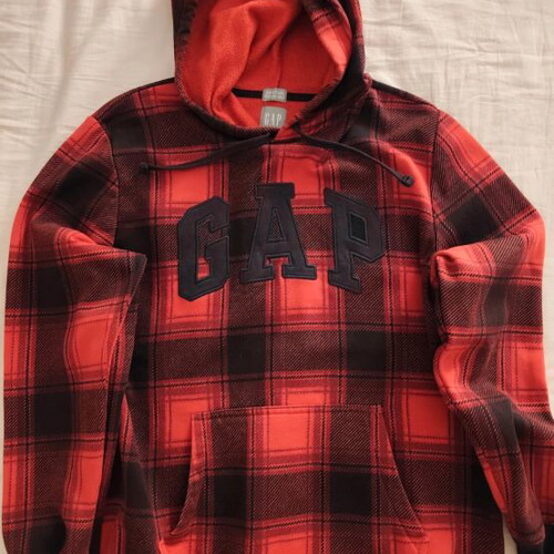 GAP Plaid Logo Hoodie Red and Black, Size L