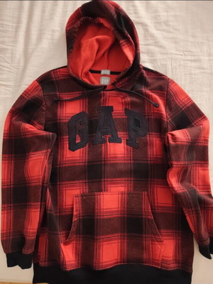 GAP Plaid Logo Hoodie Red and Black, Size L