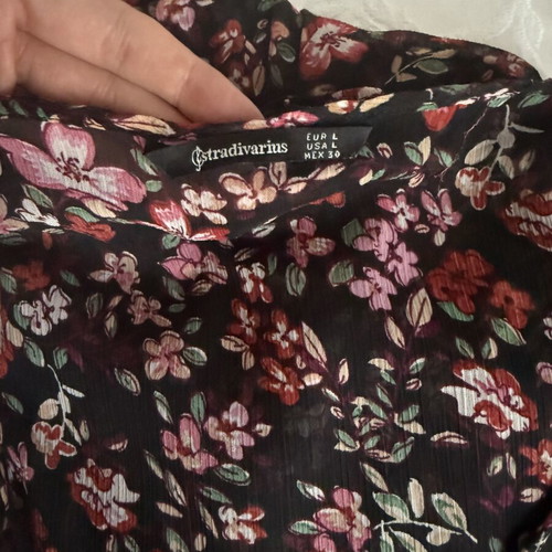 Stradivarius crop shirt, black floral transparent