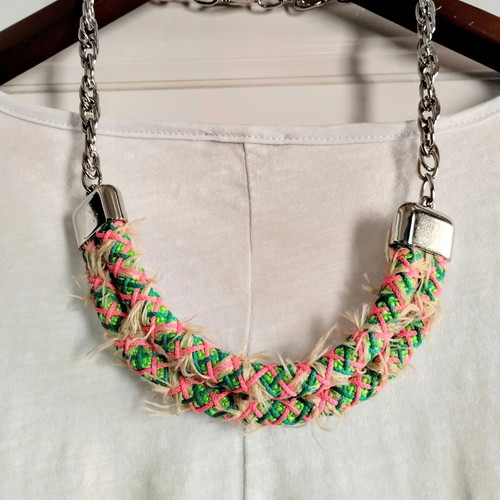 Boho summer necklace statement chunky necklace new, multicolor silver