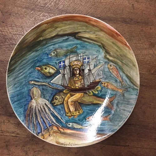 Handmade ceramic plate "Panagia I Gorgona" like new