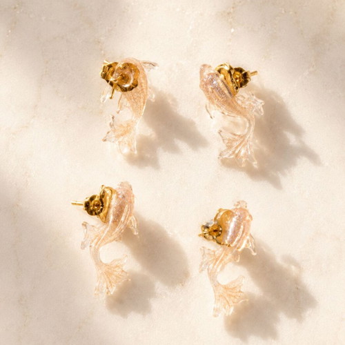 Handmade Resin Earrings Deep Sea small fish with gold glitter