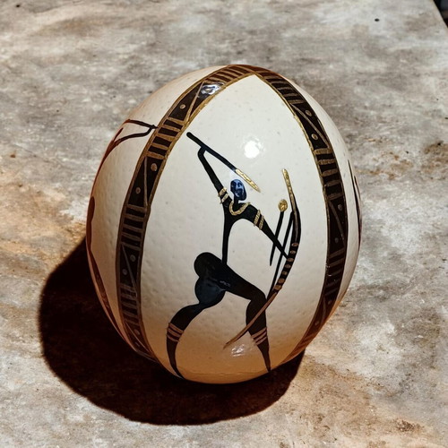 Ostrich Egg Hand-Painted Decorative Piece Used