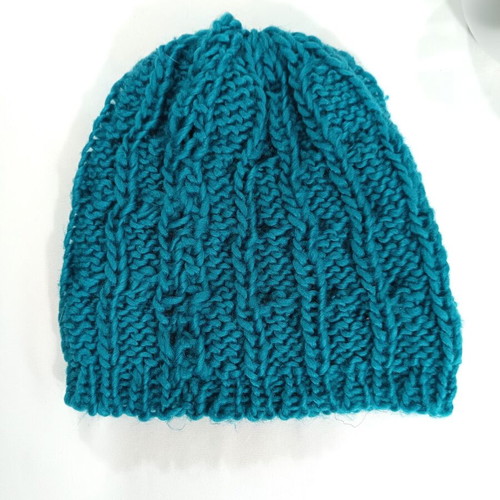 Knitted turquoise beanie like new, one size