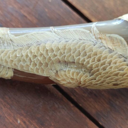 Buffalo horn with handmade dragon carving like new