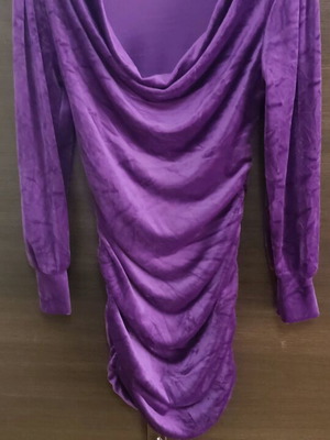 Purple velvet draped dress with gathers, like new, size S-M