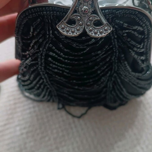 Evening bag like new, black with long chain
