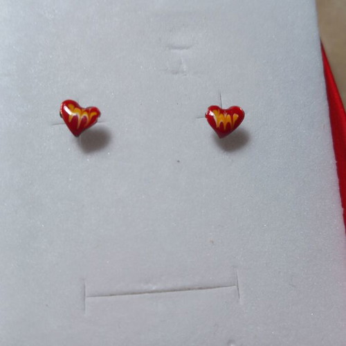 Silver 925° heart earrings with red and yellow enamel new