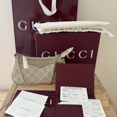Gucci Ophidia Mini Bag, beige and white Supreme canvas