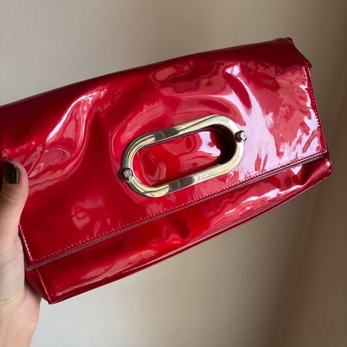 Stuart Weitzman red leather patent clutch bag like new