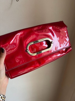 Stuart Weitzman red leather patent clutch bag like new