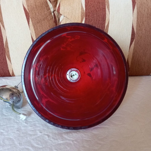 Lamp used, silver and red, height 0.35 meters