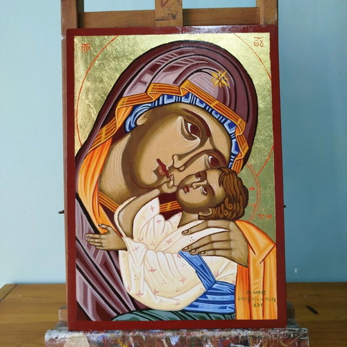 Panagia Glykofilousa Handmade Byzantine Icon 35x25 cm New