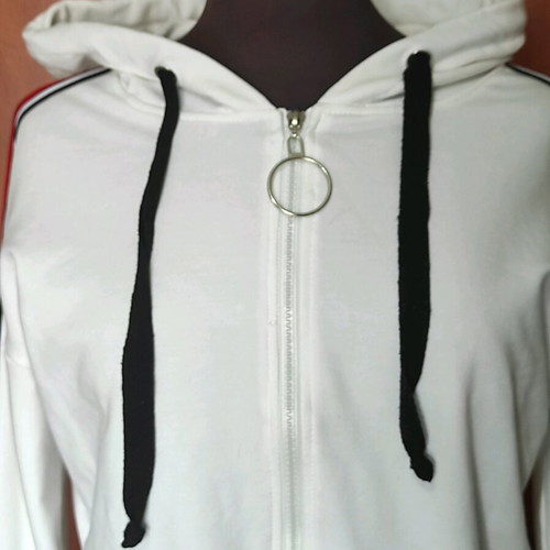 White Cropped Jacket with Hood and Sporty Stripes like new